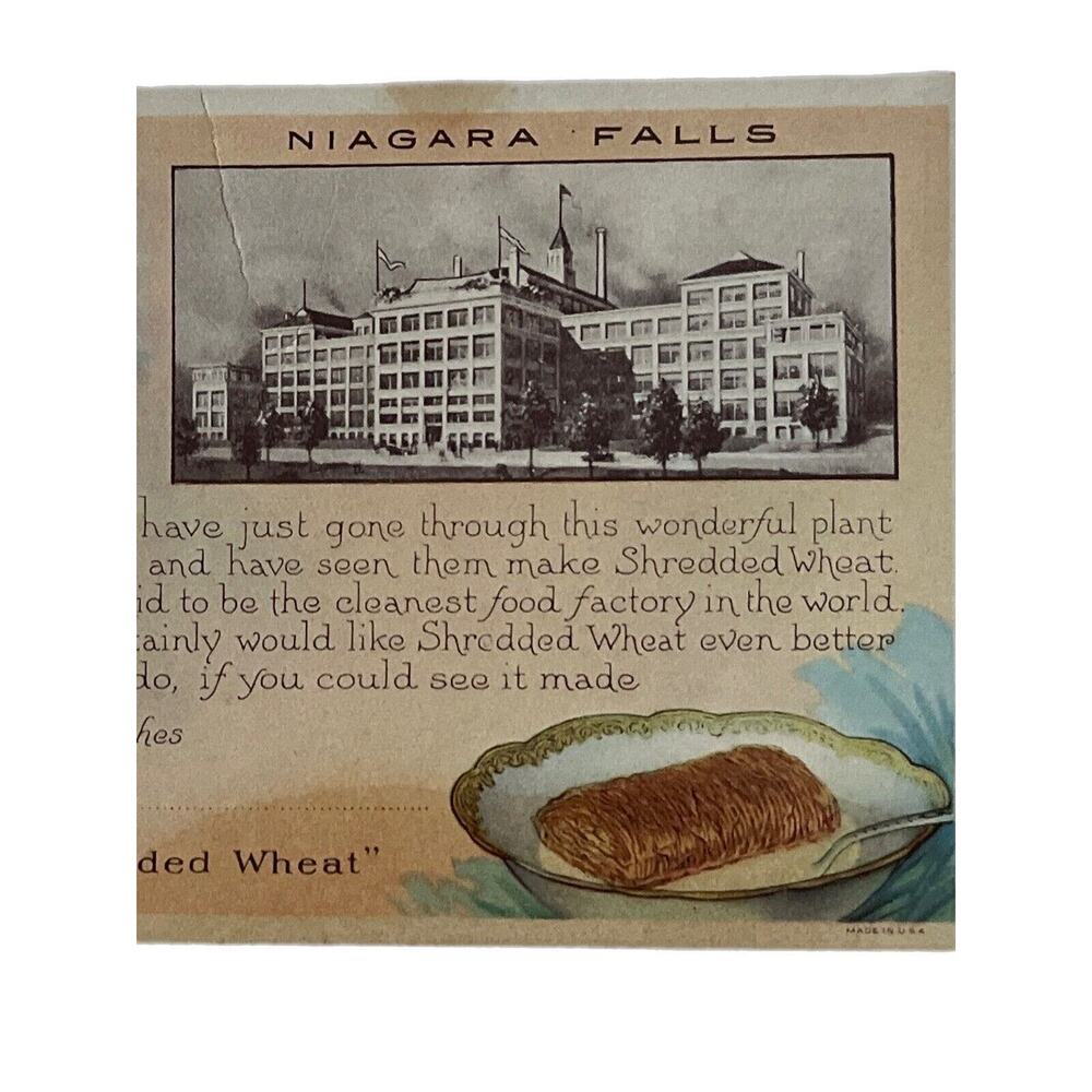 Antique Ad Postcard Shredded Wheat Ephemera Litho Print Niagara Falls New York